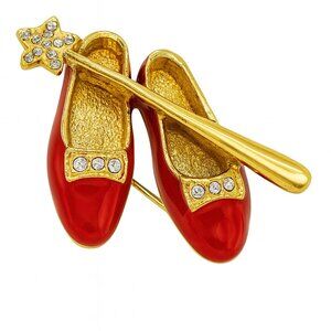 Vintage Wizard of OZ Dorthy Red Shoe Gold Tone Brooch